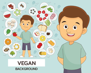Healthy food and Vegan concept background. Flat icons.