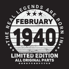 Fototapeta na wymiar The Real Legends Are Born In February 1944, Birthday gifts for women or men, Vintage birthday shirts for wives or husbands, anniversary T-shirts for sisters or brother