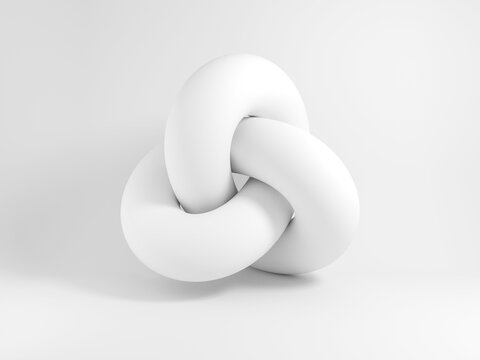 Abstract white geometric shape, torus knot, 3d