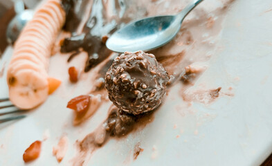 Focus at the choc ball, blur at the slices banana.