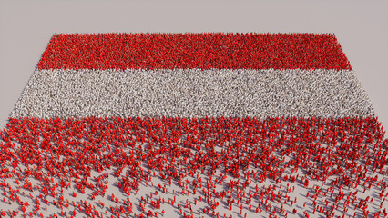 Austrian Flag formed from a Crowd of People. Banner of Austria on White.