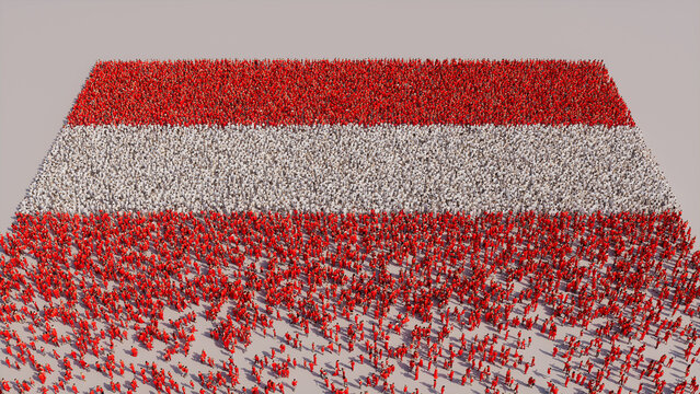 Austrian Flag formed from a Crowd of People. Banner of Austria on White.