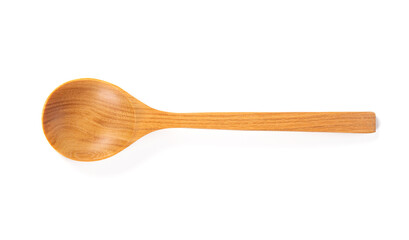 Top view of a wooden spoon isolated on a white background