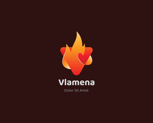 Flame logo. Colorful letter v with flame logo