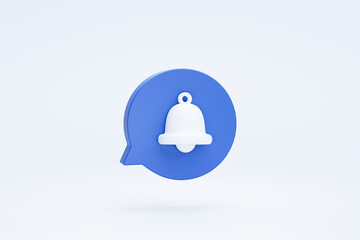 Bell reminder notification alarm icon on bubble speech chat 3d rendering