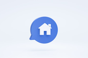 Home button homepage on bubble speech sign or symbol icon 3d rendering