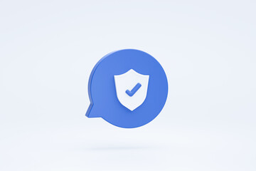 Check protection shield security protection privacy 3d icon on bubble speech chat