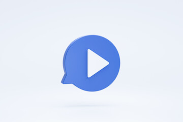 Play video button or next sign or symbol icon on bubble speech chat 3d rendering