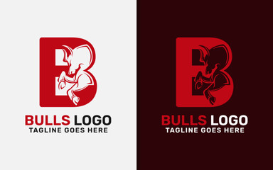 Abstract Initial Letter B Combined with Red Bull Concept Logo Design. Creative Monogram Vector Illustration.