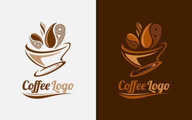 Creative Coffee Bean and Cup Logo Design with Abstract Modern Shape Concept.