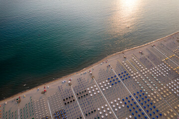 The equipped beach of Viareggio seen from above