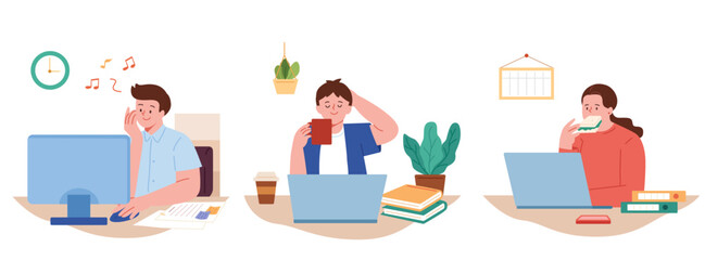 Set of people having break at work