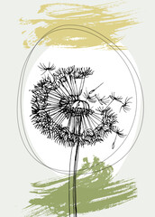 Dandelion Abstract Hand Painted Illustrations for Wall Decoration, Postcard, Social Media Banner, Brochure Cover Design Background. Modern Abstract Painting Artwork. Vector Pattern