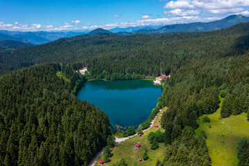 Savsat Karagol lake is a large trout lake in the forest in Artvin