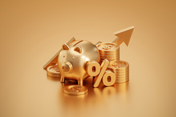 Gold finance business money bank financial on golden investment 3d background with success market currency profit economy banking or wealth trade stock saving and monetary reserve price rate economic. - obrazy, fototapety, plakaty