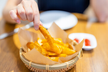 French fries with ketchup close up