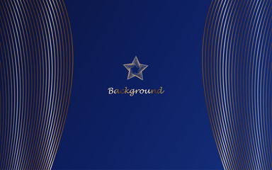 Blue gradient background with golden lines, star award. Vector glowing effect. An invitation to an anniversary party, a poster, an advertisement, a banner, a bright decoration.