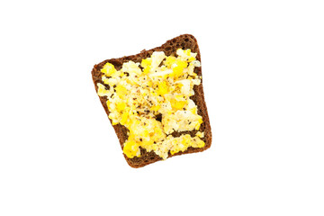 Concept of tasty breakfast, sandwich with egg, isolated on white background