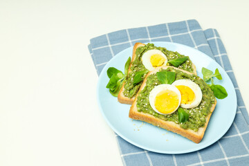 Concept of breakfast with tasty homemade sandwich
