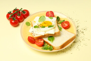 Fototapeta na wymiar Concept of breakfast with tasty homemade sandwich