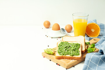 Concept of breakfast with tasty homemade sandwich