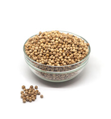 Sri Lankan white pepper spice. Authentic Ceylon white pepper spice on a solid white background.