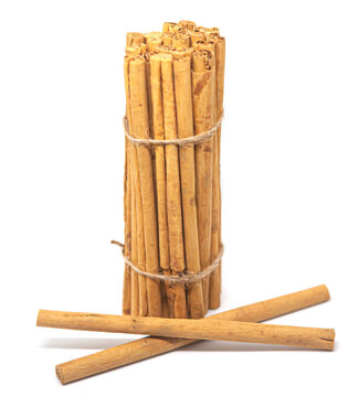 Ceylon cinnamon sticks on white background. Sri Lankan authentic Alba cinnamon. True cinnamon sticks. Pure Ceylon cinnamon. Close up.