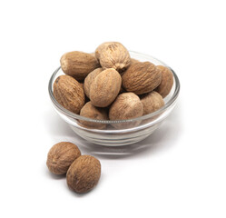 Sri Lankan nutmeg with shell spice. Authentic nutmeg with shell spice on a solid white background.