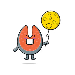 Cute cartoon fresh salmon floating with balloon cartoon vector illustration in flat cartoon style