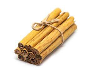 Ceylon cinnamon sticks on white background. 5C Sri Lankan authentic cinnamon. True cinnamon sticks. Pure Ceylon cinnamon. Close up.