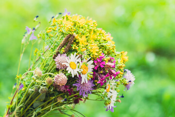 bouquet of wildflowers in the girl's hand