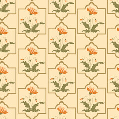 Vector Mughal era floral seamless repeat pattern background. Vector illustration