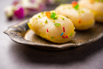 Malai Chop or Cream sandwich made using filling Rasgulla or Gulab jamun sweet is a Bengali sweet