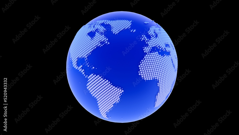 Poster Planet earth 3d render/Planet earth isolated from the background, continents consisting of 3d elements. The technological background can be used to demonstrate the processes of science and education. 