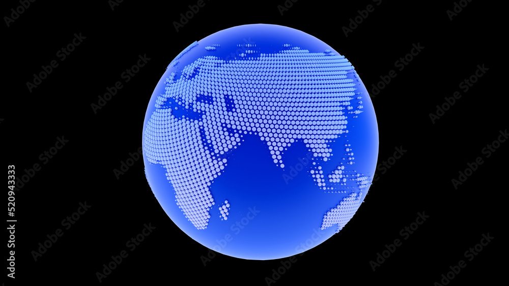 Poster Planet earth 3d render/Planet earth isolated from the background, continents consisting of 3d elements. The technological background can be used to demonstrate the processes of science and education. 