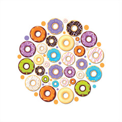 donuts. delicious tasty glazy donuts from sweets pastries. Vector cakes in circle forms © alex_cardo