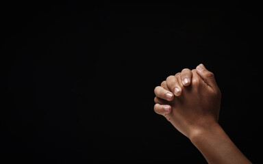 Christian prayer and worship, praise with the belief. praying hands with faith in religion and...