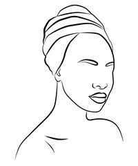 The face is one line. An African woman in a traditional headdress.