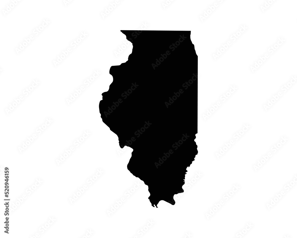 Wall mural Illinois IL Map. AL USA State Map. Black and White Illinoisan State Border Boundary Line Outline Geography Territory Shape Vector Illustration EPS Clipart