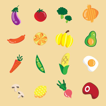 food icon cartoon style bundle set vector image