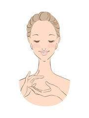 丁寧なスキンケアをする美しい女性
