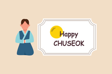 Korean boy gives greeting for Happy Chuseok. Happy chuseok concept. Flat vector illustrations isolated.