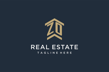 Initial ZO logo for real estate with simple and creative house roof icon logo design ideas - obrazy, fototapety, plakaty