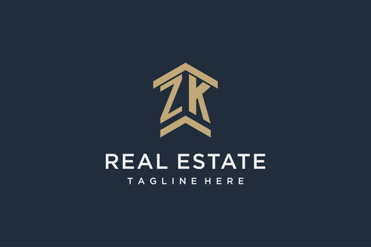 Initial ZK logo for real estate with simple and creative house roof icon logo design ideas