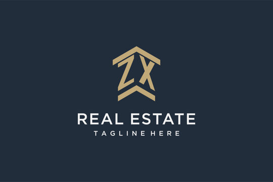 Initial ZX logo for real estate with simple and creative house roof icon logo design ideas