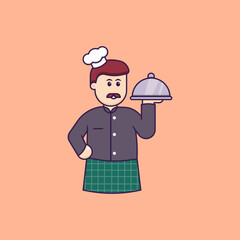 Chef providing food in restaurant Outline Icon, Logo, and illustration