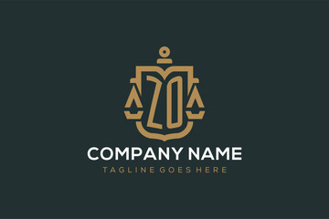 Initial ZO logo for law firm with luxury modern scale and shield icon logo design - obrazy, fototapety, plakaty