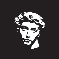 Art objects for the exhibition of classical and contemporary painting, sculpture and music. Hand illustrations, plaster bust, statues and abstract shapes, spots and lines. Drawings for poster