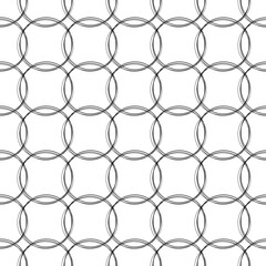 Seamless pattern of intersecting thin abstract round frames drawn on a white square background