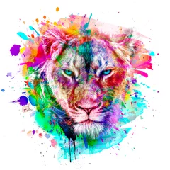 Rolgordijnen Lion head with colorful creative abstract element on white background © reznik_val